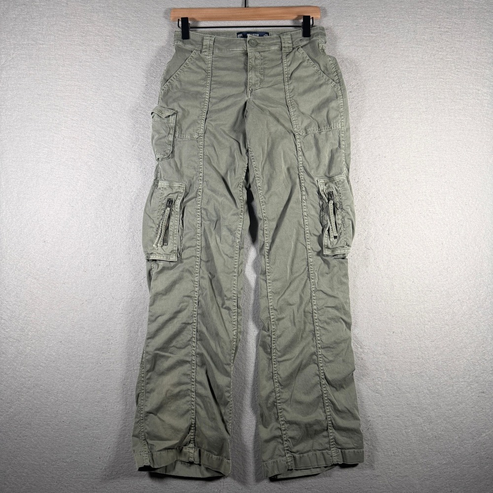 Hollister Womens Low Rise Baggy Cargo Pants Olive Green w23L 000L Y2K Utility